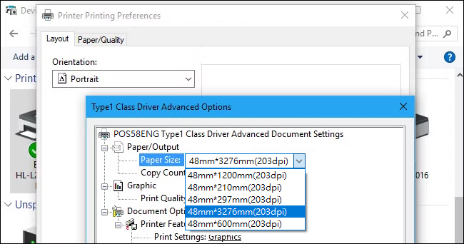 Thermal Printer Paper Settings